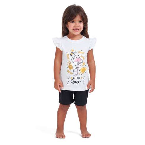 Girls summer pajama set Flamingo t-shirt + Black shorts